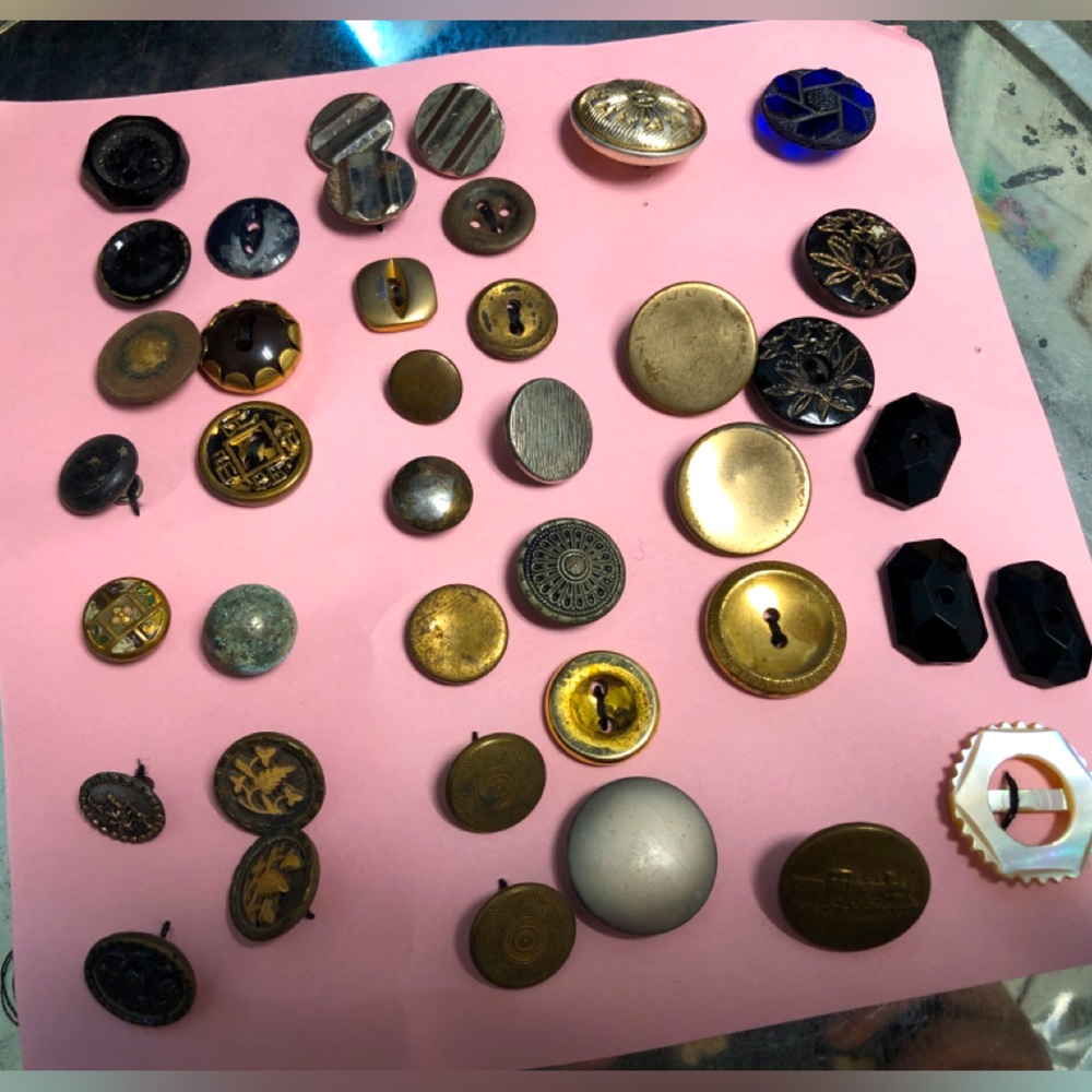 Vintage And Rare 40 Buttons Collections of Metal, Glass and Mother of Pearl